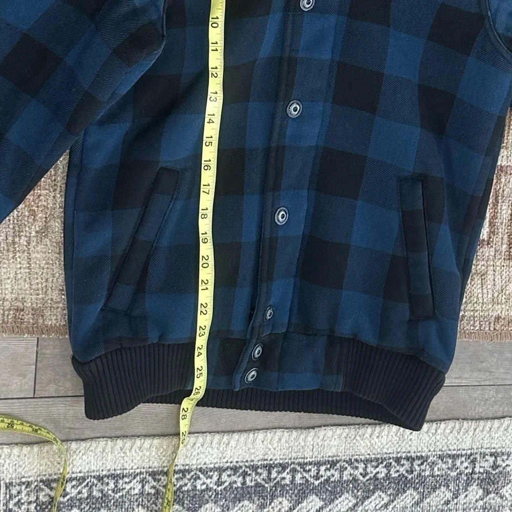 Vintage XDYE 90s Boys Blue Black Buffalo Plaid Hooded Zip Jacket Heavy Sz Small